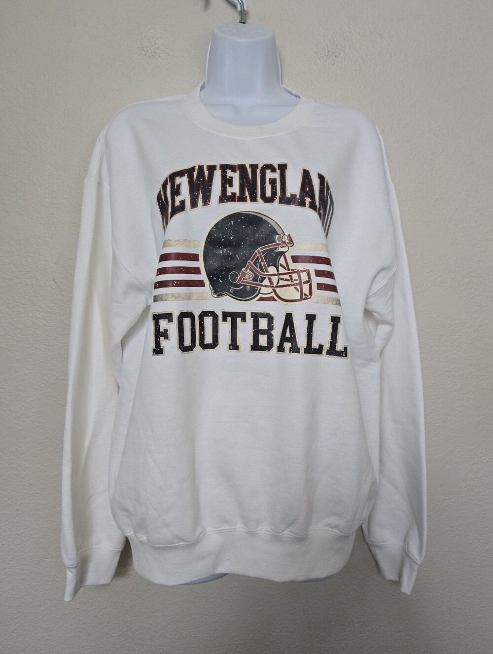 Gildan New England Football White Fleece Pullover Sweater Medium Unisex - Picture 1 of 9